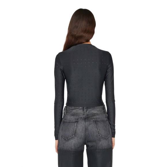 NEW FRAME cropped long sleeve rhinestone top in noir - Picture 3 of 4